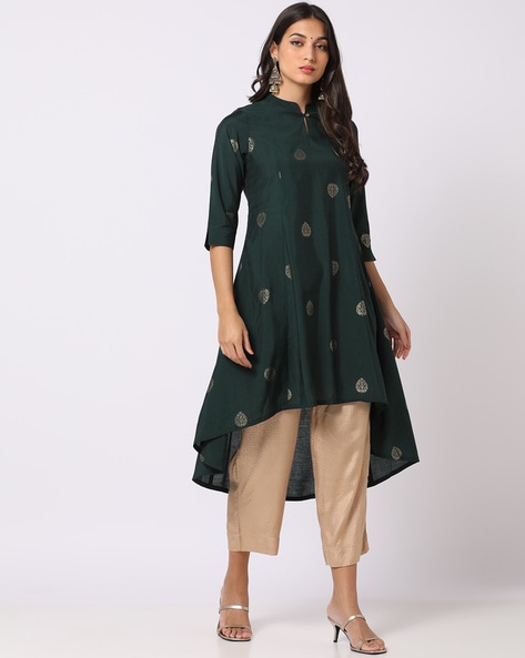 Buy Alma -Women's Cotton Regular Fit Striped Design Kurti (Dark Green,L) at  Amazon.in