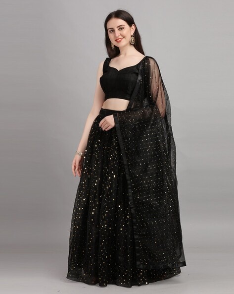 Black Floral Printed Lehenga Choli With Dupatta