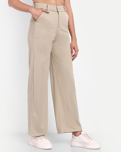Buy Style Junkiie Beige Linen Straight Trousers Online  Aza Fashions
