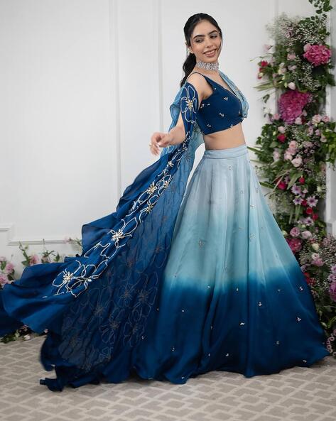 Ice Blue Ombre Dyed Lehenga Set – Priyanka Jain