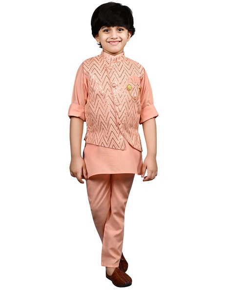 Pink Cotton Silk Jacket Style Sherwani 263249