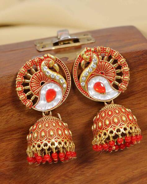 Gold Plated Peacock Jhumki Earrings Along with Pearl - ACCED1315...