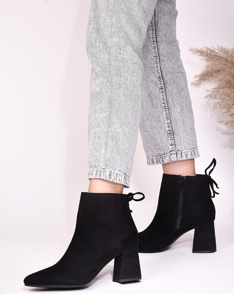 Buy Shuz Touch Ankle Length White Block Heel Boots Online