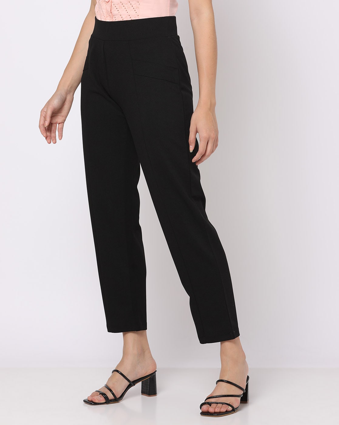 Buy online Black Polyester Flat Front Trousers from bottom wear for Women  by Smarty Pants for ₹739 at 54% off | 2024 Limeroad.com