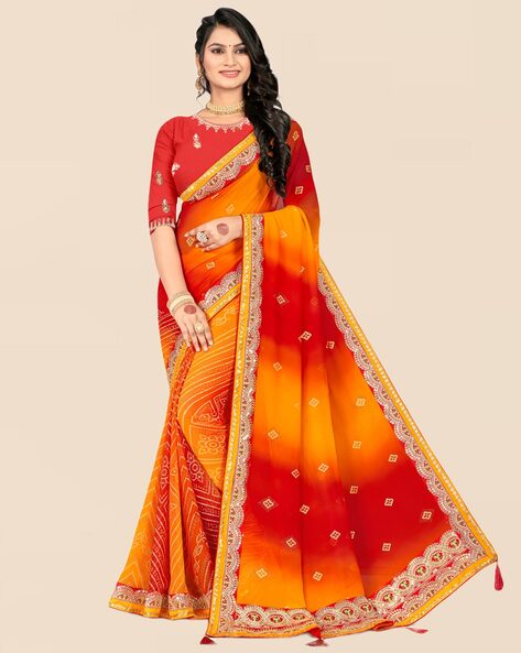 Red & Yellow Cotton Saree ( Without Blouse ) | RP412