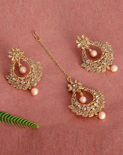 Rajwadi Chandbali Earring And Maang Tikka Set, Mangtika Set, Maang Tikka  And Earrings Set, Maang Tikka With Earrings, Heavy Maang Tikka With Earrings  Online | Ishhaara