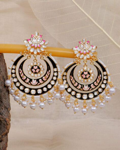 Black Gold Plated Chandbali Earrings With Jhumka