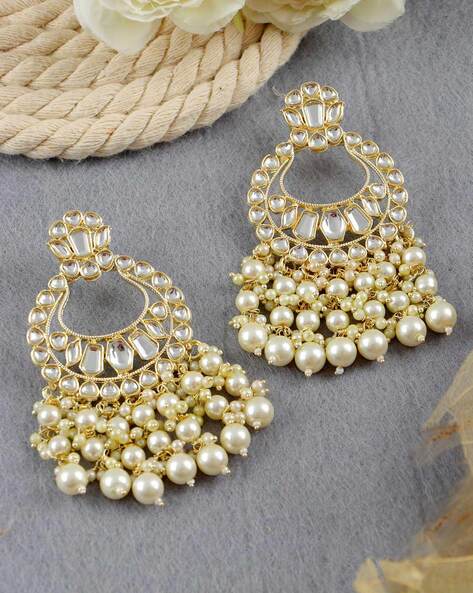 Golden Chandbali Earrings With Peacock And Pearl Design at Rs 1367/pair in  Chennai