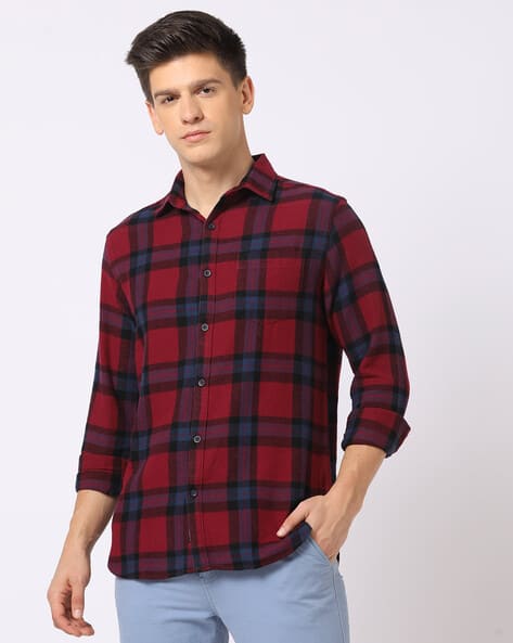 Men Flannel Checked Slim Fit Shirt