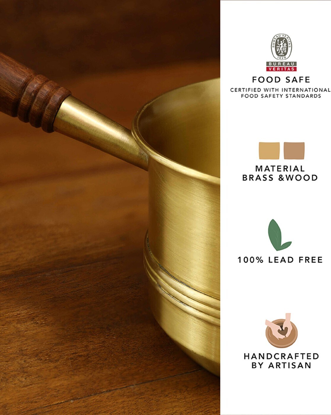 Buy Arra brass tea pan with wooden handle Online - Ellementry