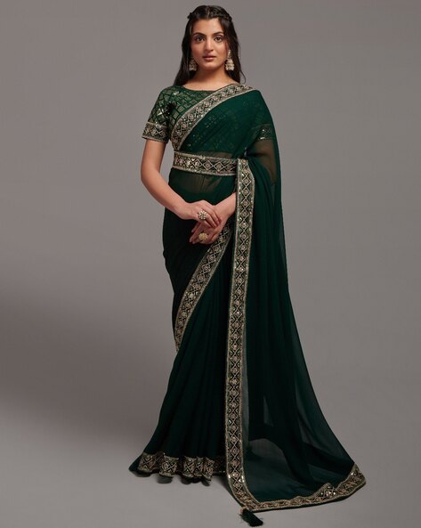 Uppada black with green handwoven pure silk saree with wide golden zari  border