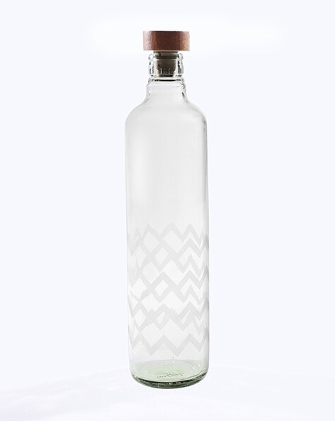 Buy Frosted Chevron Glass Bottle with Brown Wood Stopper Online - Ellementry