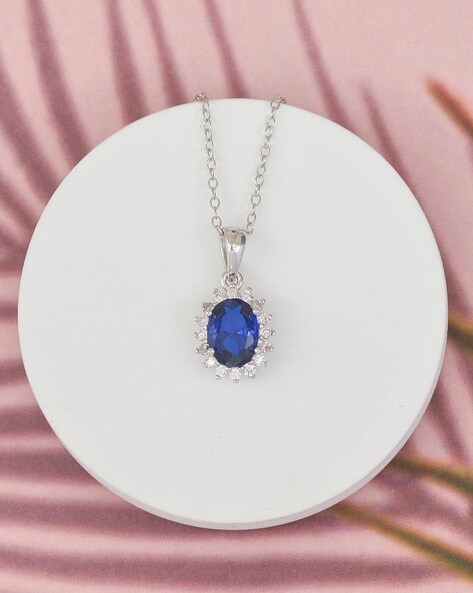 Blue Topaz Cross Necklace - Lila Gemstone Silver Pendant Necklace