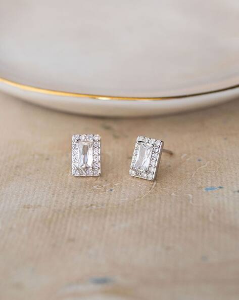 Mannash Sterling Silver American Diamond Stud Earrings