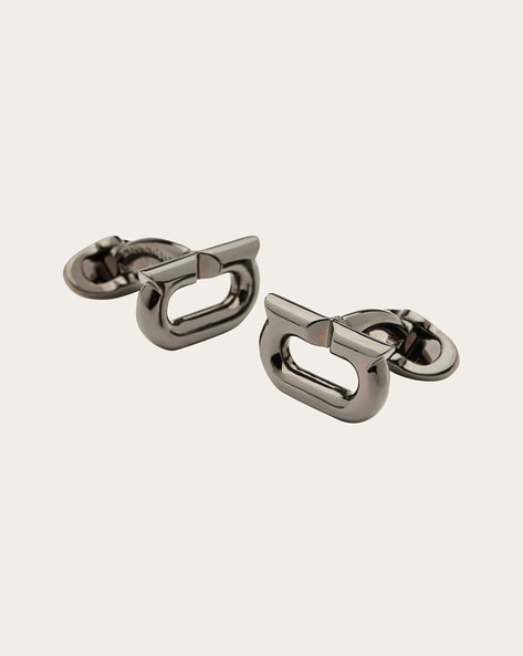 NEW! online Salvatore Ferragamo Silver Tone Brass and Enamel Cuff Links