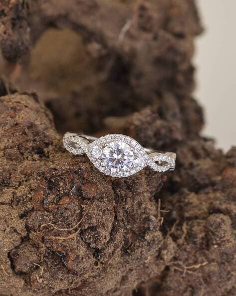 Classic Twist Solitaire diamond engagement ring with micro pave