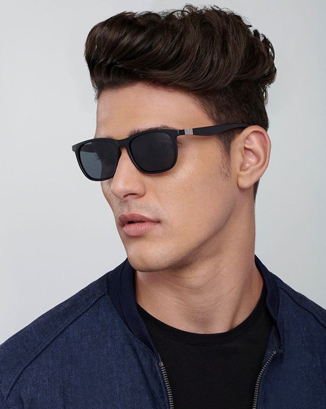 Black Wide Thick Trapezoid Tinted Sunglasses with Gray Sunwear Lenses -  Rocky