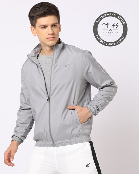 performax grey zip front jacket with contrast piping