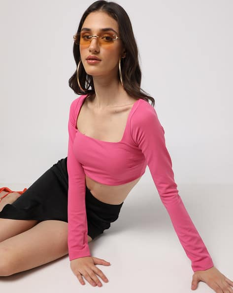 pink square neck crop top
