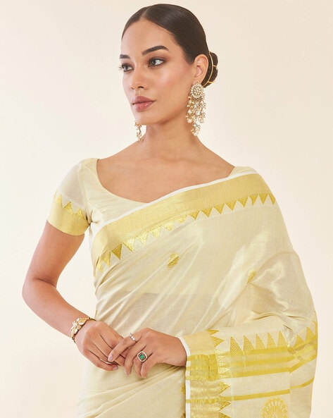 Summer Embroidered Festive Wear White Silk Kerala Tissue Set Saree at Best  Price in Kozhikode | Anugraha Online Shopping