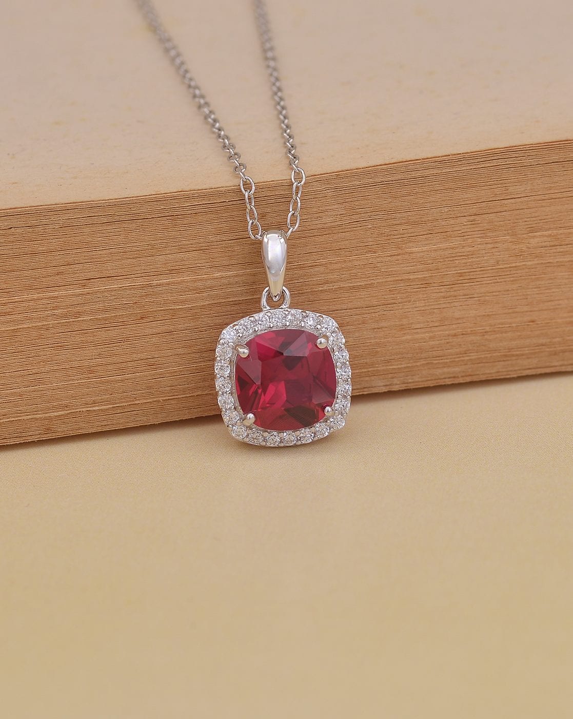 Ruby Red Crystal Rose Gold Pendant January + July Birthstone