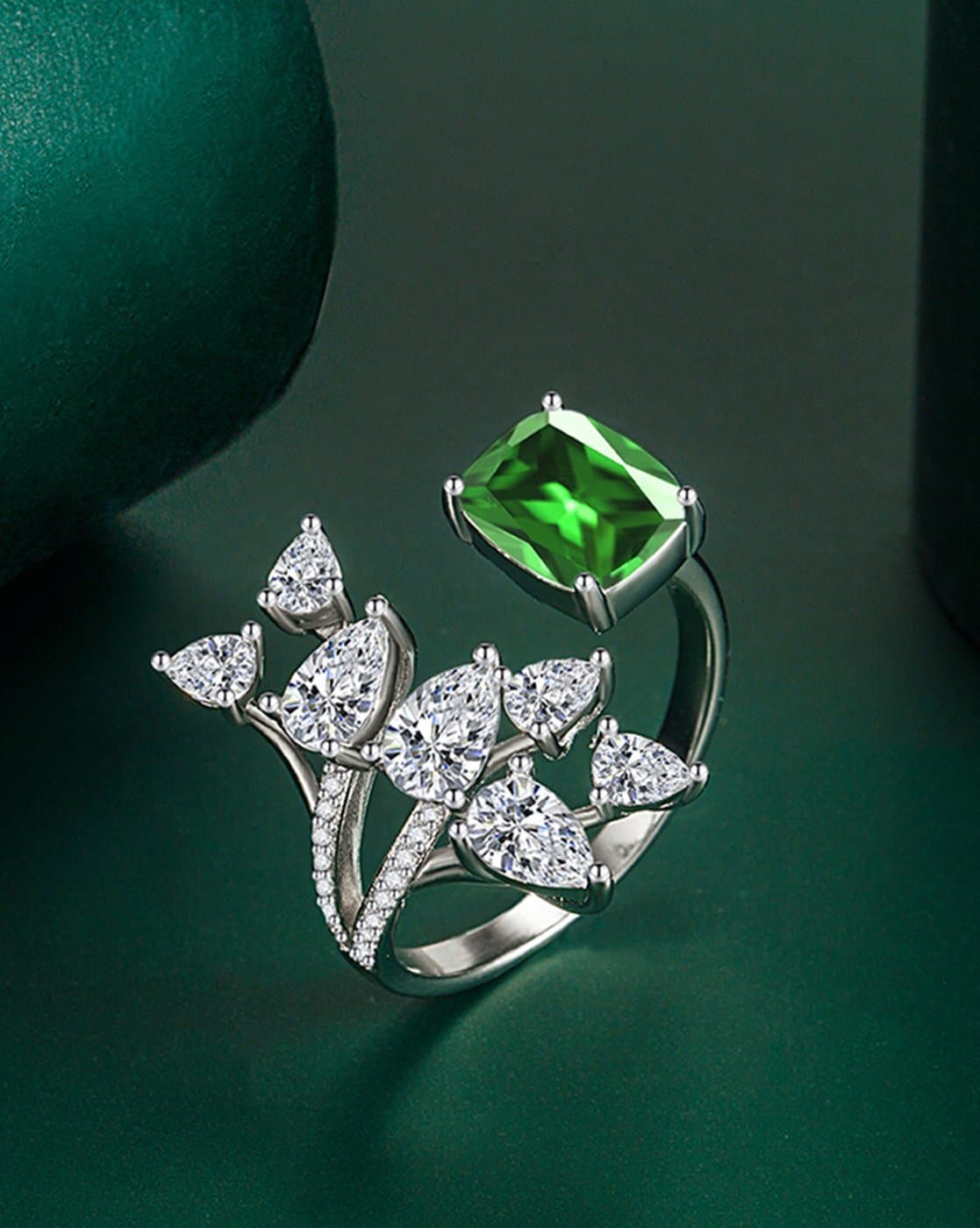 Natural Pear Cut Green Emerald & Diamond Interlocking Crossover Bridal -  Abhika Jewels