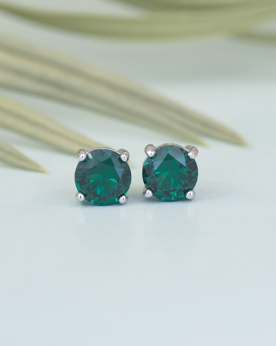 Lab Created Emerald and Diamond 14kt White Gold Earrings | Costco