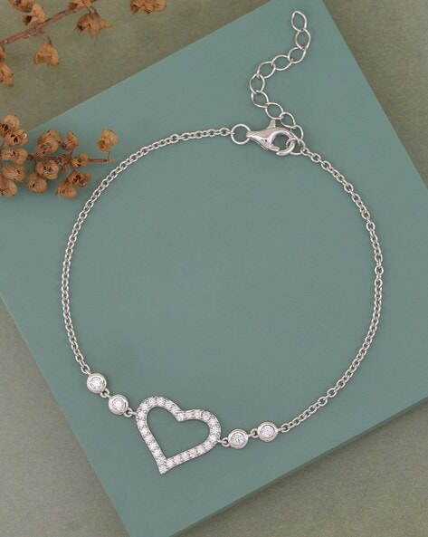 Silver Women's Bracelet With Adjustable Heart-shaped Bangle | Fruugo BH