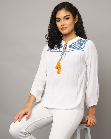 Gipsy Embroidered Neck Tie-Up Top