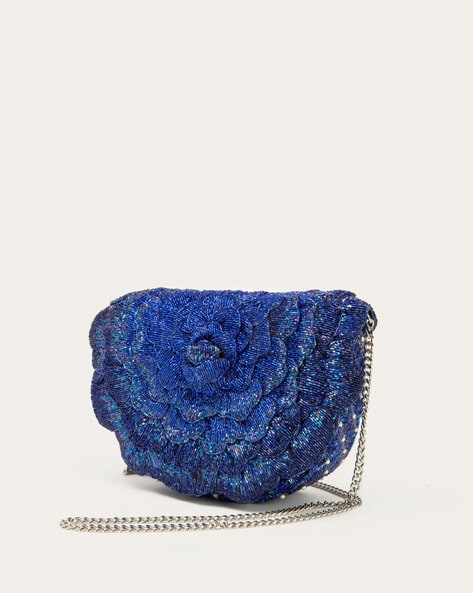 Buy Doux Amour Embellished Sling Bag with Sequence Accent Blue