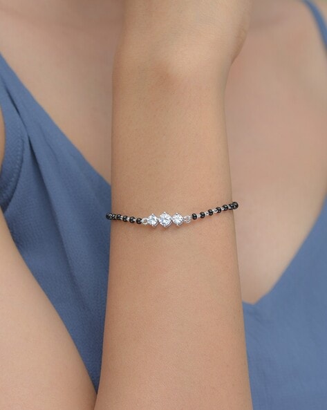 Buy 925 Sterling Silver American Diamond Adjustable Three Stone Bracelet  for Women Girls Online