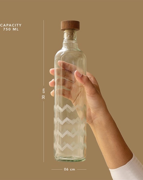 Buy Frosted Chevron Glass Bottle with Brown Wood Stopper Online - Ellementry