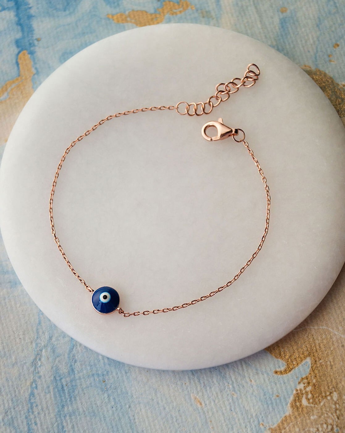 Evil Eye Bracelet with Tiny Hearts in Chain - Evil Eyes India