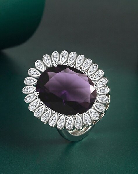 5.00 Carat Purple Amethyst Diamond Halo White Gold Cocktail Ring -  petersuchyjewelers