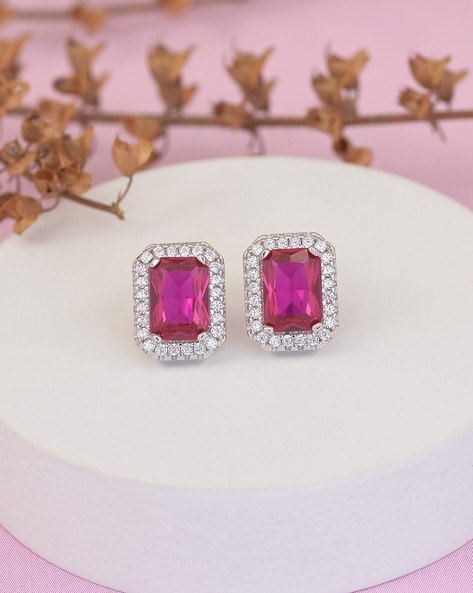 Ruby Earrings - Oval 1.25 Ct. - 18K White Gold #J8588 | The Natural Ruby  Company
