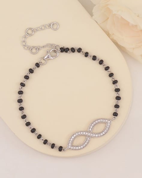 925 Silver American Diamond Adjustable Infinity Mangalsutra Bracelet