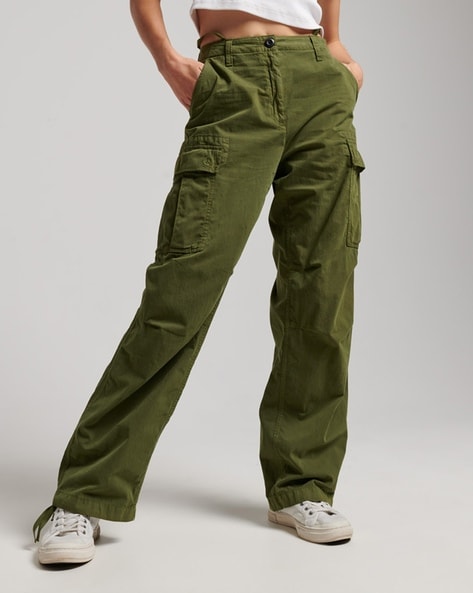 Buy GREEN LOW-WAISTED STRAIGHT CARGO PANTS for Women Online in India