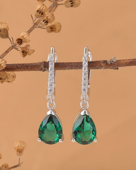 Buy Authentic 925 Sterling Silver Emerald Danglers