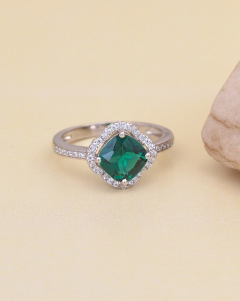 St. Ivy' Natural Emerald White Diamond White Gold Skull Engagement Ring