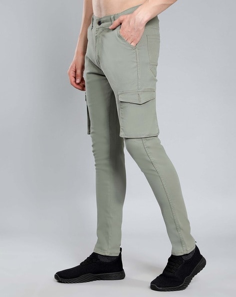 Light Green Solid Cotton Elastane Men Slim Fit Cargo Trousers - Selling  Fast at Pantaloons.com