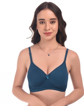 Women's Padded Lace Cotton Non Wired Full Coverage Bra Push