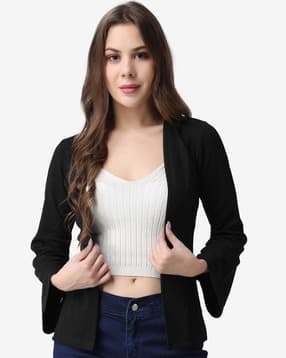 popwings Ribbed Front-Open Shrug with Back Bow Accent-picture-46