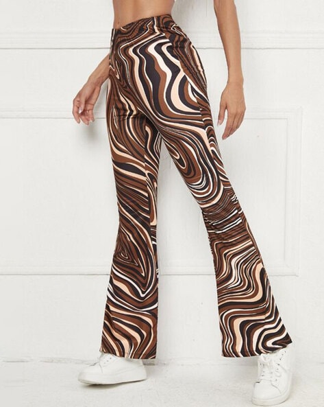 Geometric Print Wide Leg Trouser in Stone - Roman Originals UK