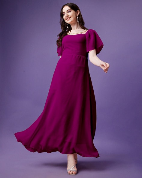 Elegance Wine Color Original Velvet Mirror Work Party Wear Gown Product  Code : NSR 400 Wine Color : Wine Set Conte… | Party wear gown, Gowns,  Beautiful long dresses