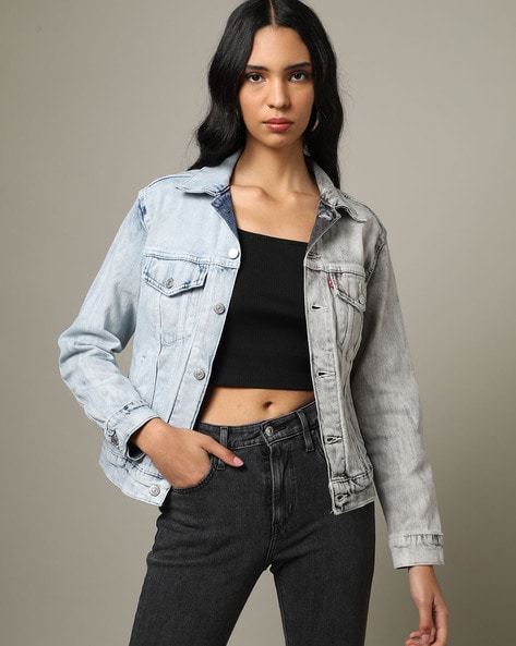 Cropped coloured outlet denim jacket