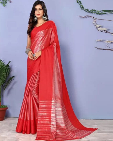 Plain Satin Silk Saree With Velvet Sequence Work Blouse - OFFER