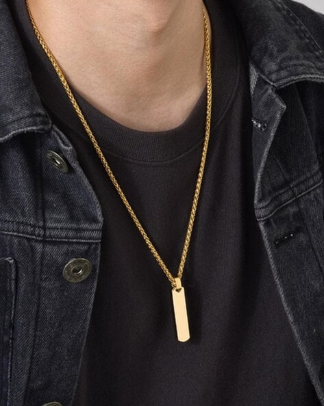 Buy VIRAASI Men Silver-Toned Black Bar Pendant with Chain | Shoppers Stop