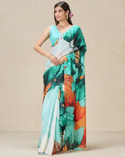 Buy Navyasa By Liva Multi Organza Geometric Print Saree with Unstitched  Blouse online