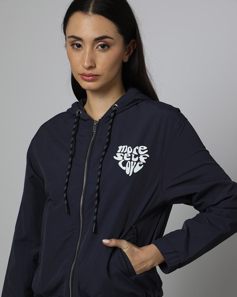 Women Printed Zip-Front Hooded Jacket