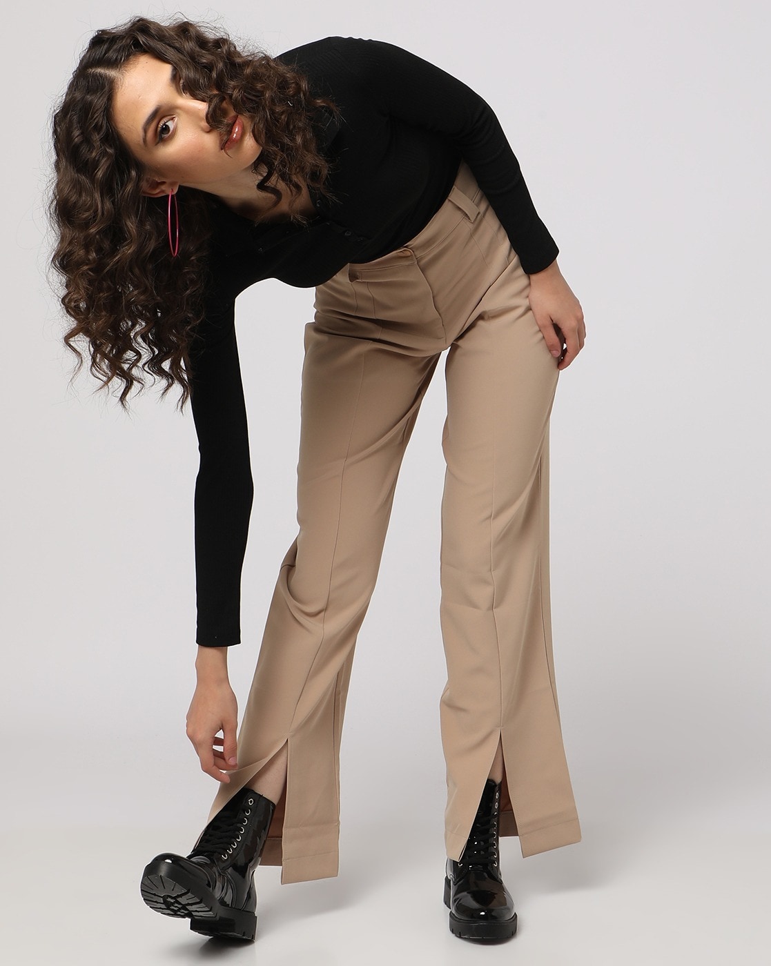 HIGH WAIST WIDE TROUSERS - Sand | ZARA India